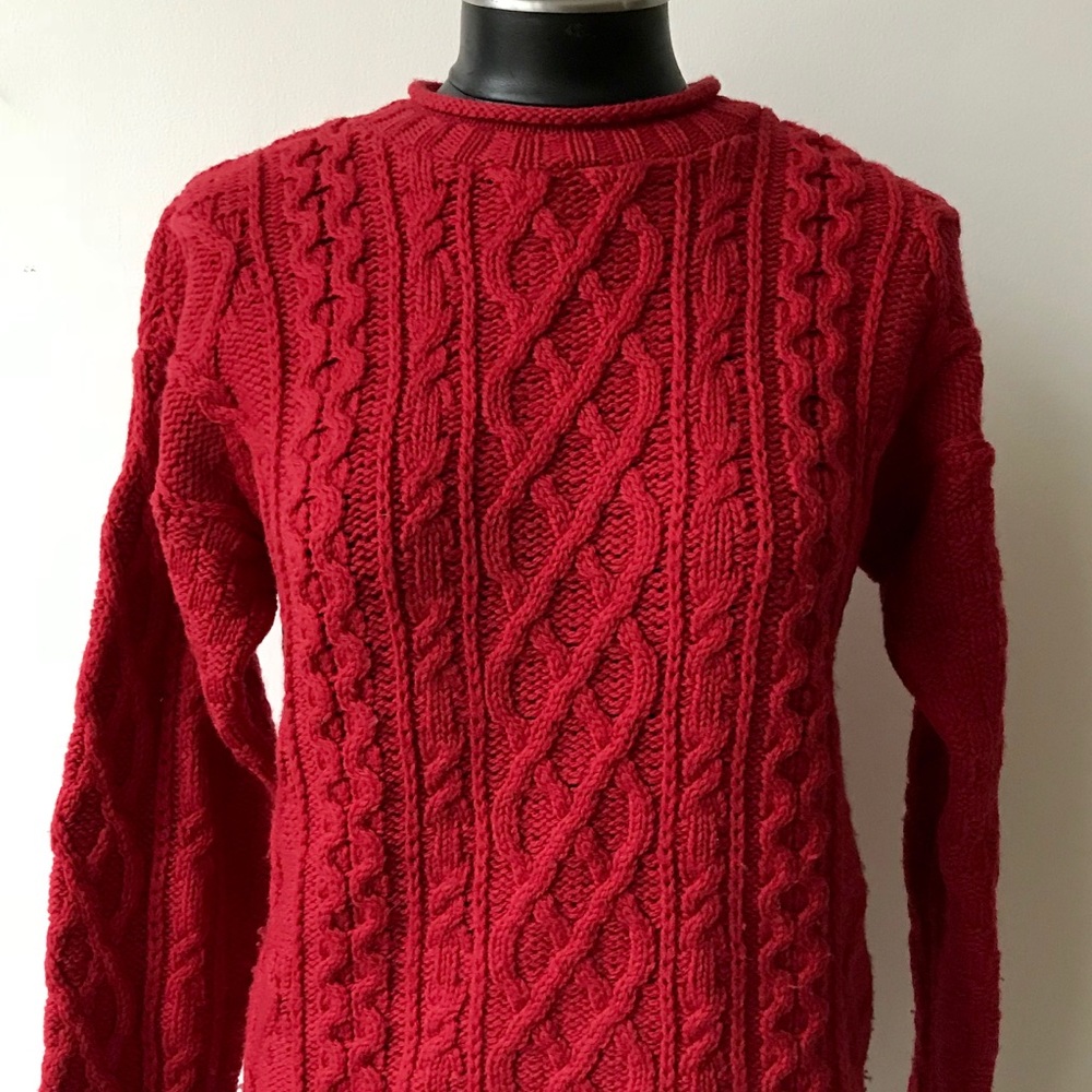 womens red INIS CRAFTS irish fisherman sweater M